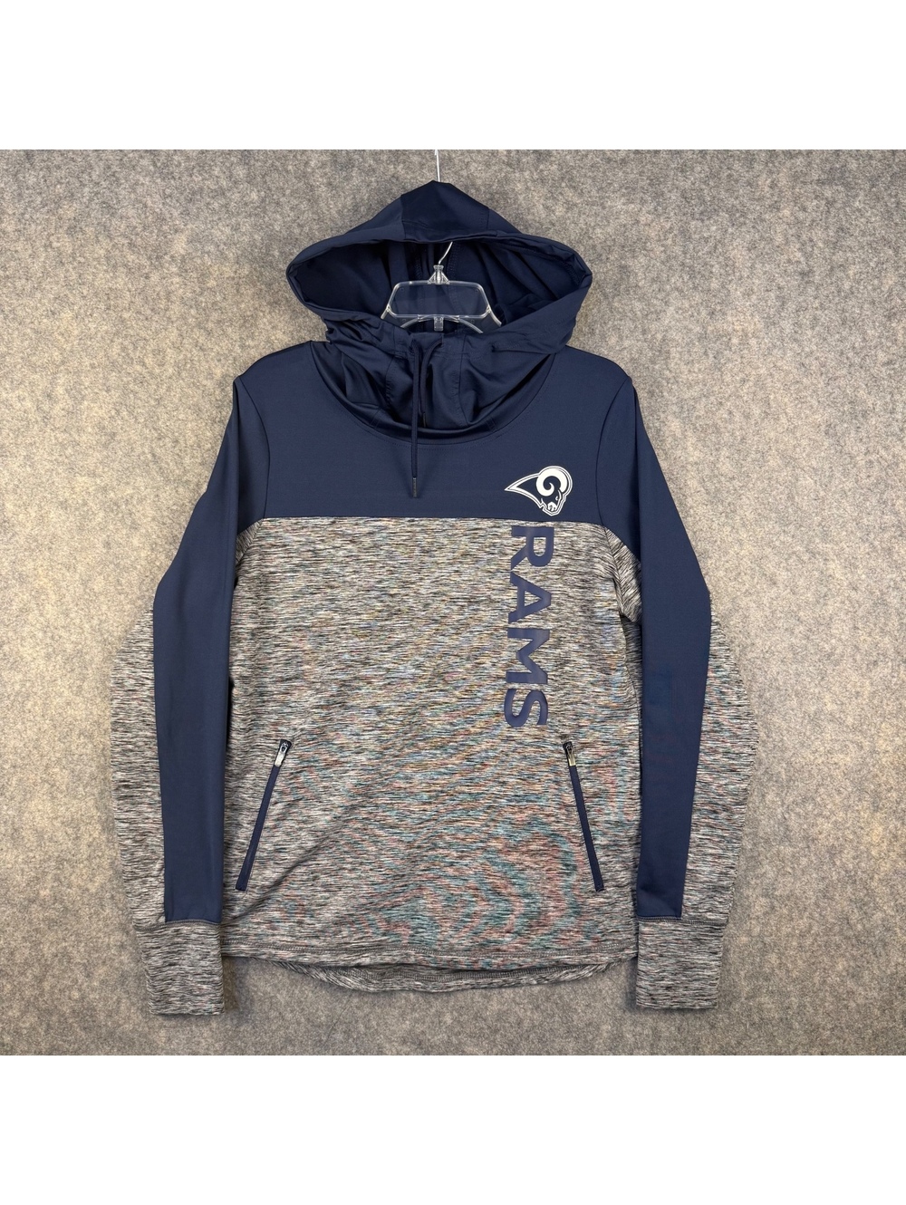 NFL Team Los Angeles Rams Cowl Neck Hoodie Heather Navy Blue Women Large 385